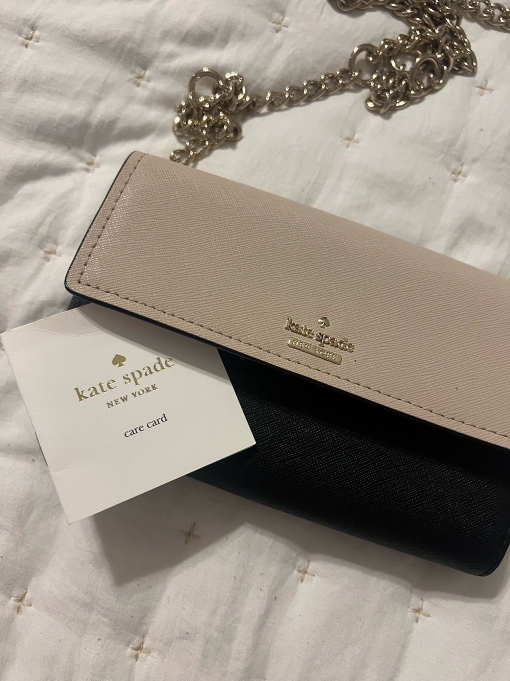 kate spade cream and black Saffiano Wallet Crossbody with Gold Logo